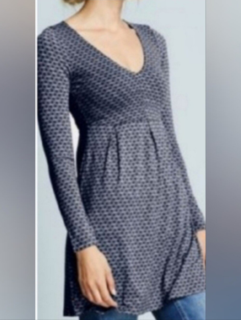 Boden Empire Waist Blue Geometric Print V-Neckline Tunic Mini Dress Size 8
